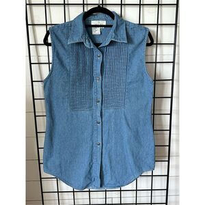 Carry Back Chambray Denim Shirt Womens 10 Blue Vintage Lightweight Sleeveless 90